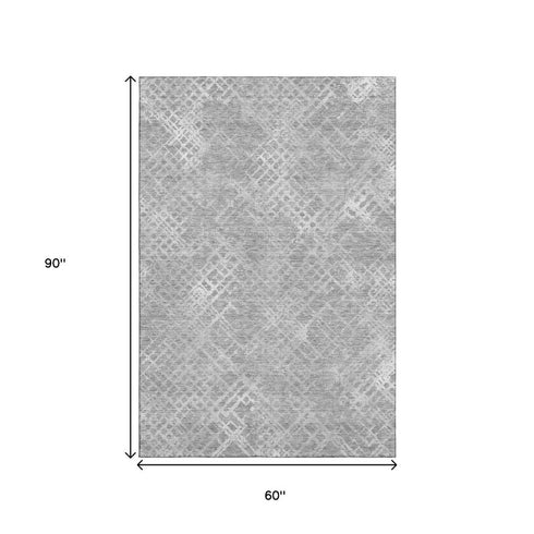 5' X 8' Gray And Silver Abstract Geometric Washable Area Rug With UV Protection