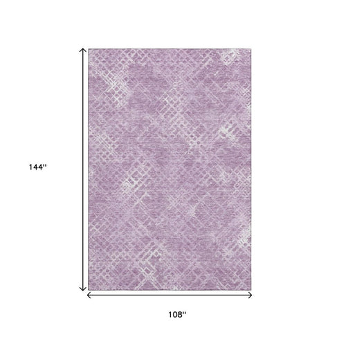 9' X 12' Lavender And Ivory Abstract Geometric Washable Area Rug With UV Protection