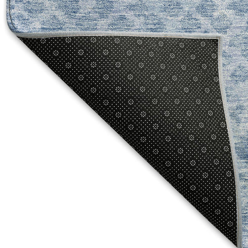 8' Sky Blue And Ivory Abstract Geometric Washable Round Rug With UV Protection