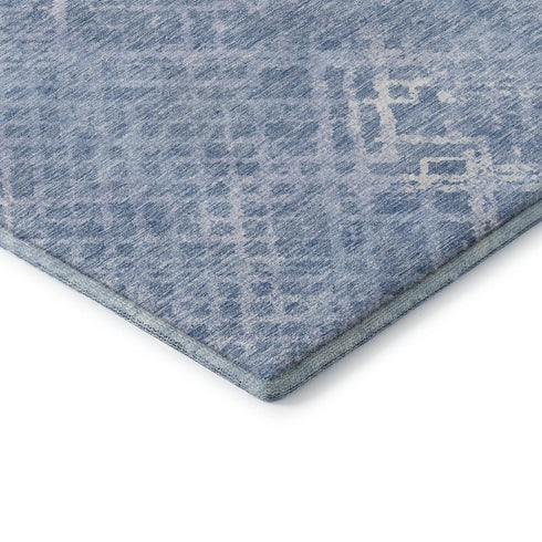 8' Sky Blue And Ivory Abstract Geometric Washable Round Rug With UV Protection