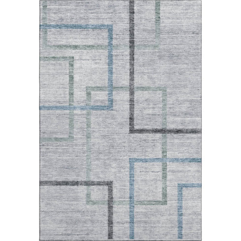 8' X 10' Gray And Blue Geometric Washable Area Rug With UV Protection