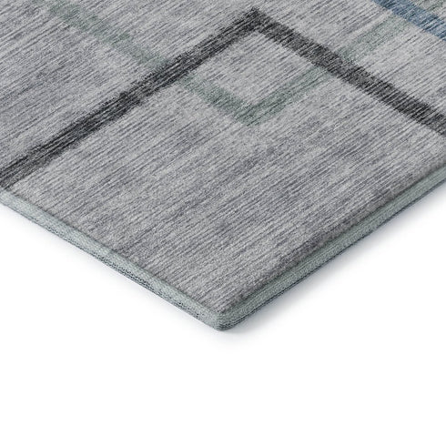 8' X 10' Gray And Blue Geometric Washable Area Rug With UV Protection