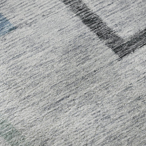 8' X 10' Gray And Blue Geometric Washable Area Rug With UV Protection