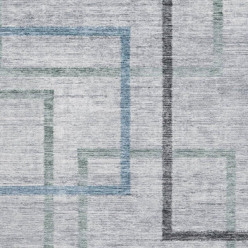 8' X 10' Gray And Blue Geometric Washable Area Rug With UV Protection