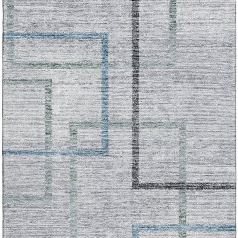 8' X 10' Gray And Blue Geometric Washable Area Rug With UV Protection