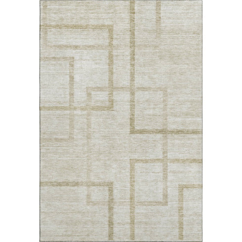 5' X 8' Beige And Taupe Geometric Washable Area Rug With UV Protection