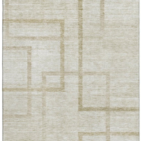 5' X 8' Beige And Taupe Geometric Washable Area Rug With UV Protection