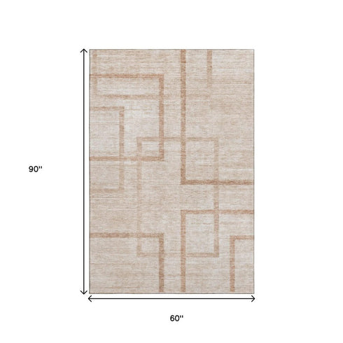 5' X 8' Coral And Rust Geometric Washable Area Rug With UV Protection