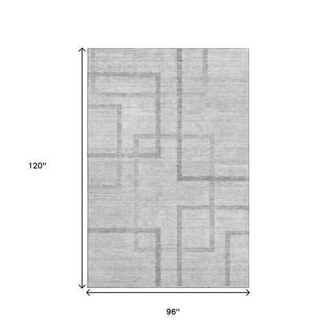 8' X 10' Gray And Silver Geometric Washable Area Rug With UV Protection