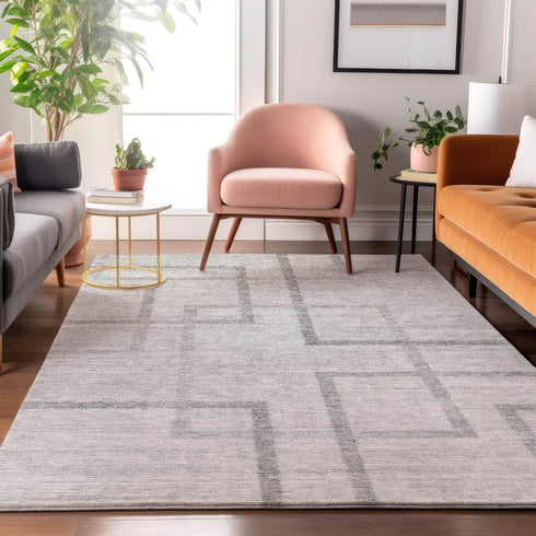 8' X 10' Gray And Silver Geometric Washable Area Rug With UV Protection