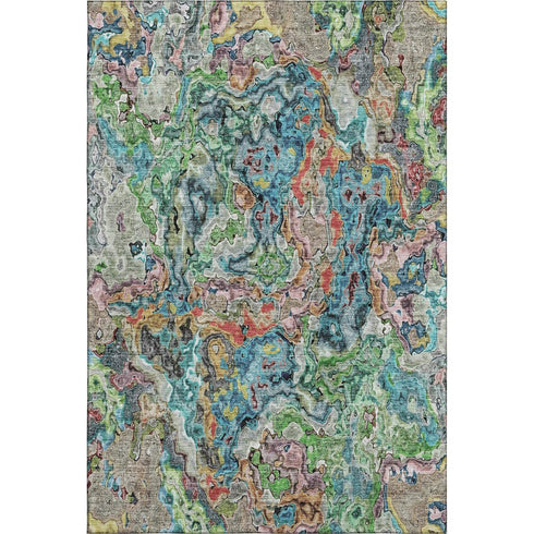 5' X 8' Blue Orange And Green Abstract Washable Area Rug With UV Protection
