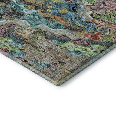 5' X 8' Blue Orange And Green Abstract Washable Area Rug With UV Protection