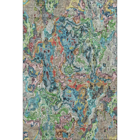 5' X 8' Blue Orange And Green Abstract Washable Area Rug With UV Protection