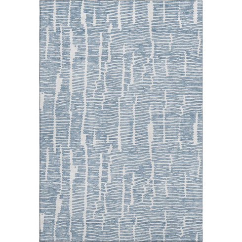 5' X 8' Blue And Ivory Vermicular Washable Area Rug With UV Protection