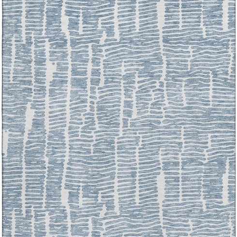 5' X 8' Blue And Ivory Vermicular Washable Area Rug With UV Protection
