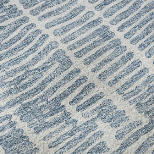 8' Blue And Ivory Vermicular Washable Round Rug With UV Protection