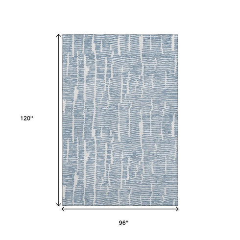 8' X 10' Blue And Ivory Vermicular Washable Area Rug With UV Protection