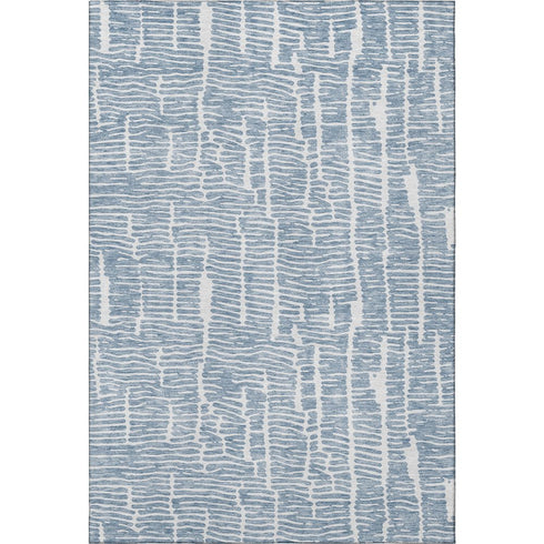 8' X 10' Blue And Ivory Vermicular Washable Area Rug With UV Protection