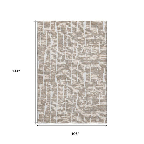 9' X 12' Brown And Ivory Vermicular Washable Area Rug With UV Protection