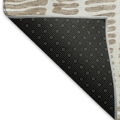 9' X 12' Brown And Ivory Vermicular Washable Area Rug With UV Protection