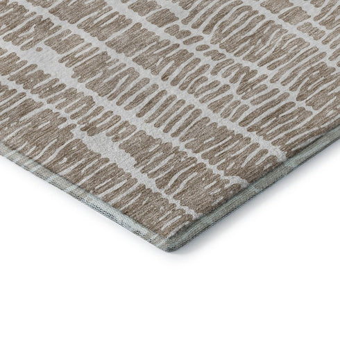 9' X 12' Brown And Ivory Vermicular Washable Area Rug With UV Protection