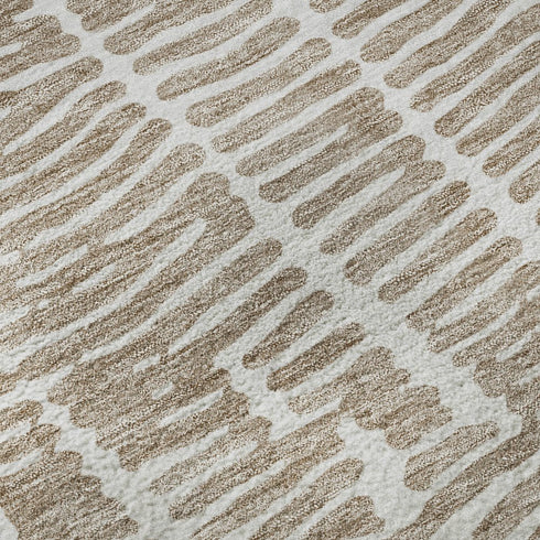 9' X 12' Brown And Ivory Vermicular Washable Area Rug With UV Protection