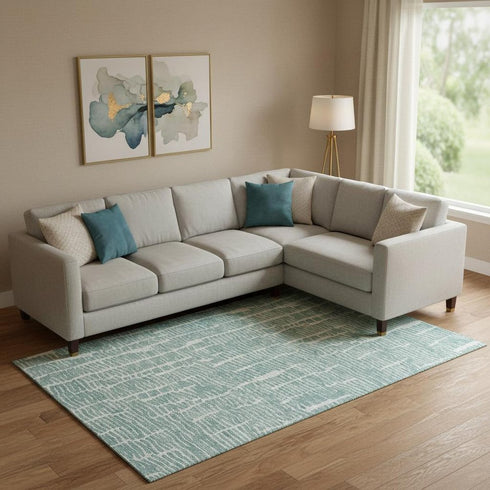 8' X 10' Teal And Ivory Vermicular Washable Area Rug With UV Protection