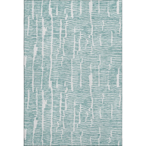 8' X 10' Teal And Ivory Vermicular Washable Area Rug With UV Protection