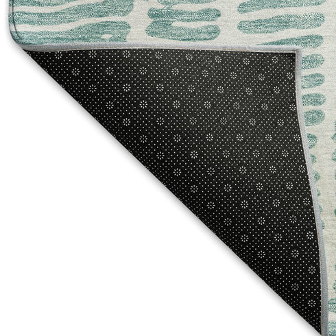 8' X 10' Teal And Ivory Vermicular Washable Area Rug With UV Protection