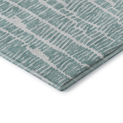 8' X 10' Teal And Ivory Vermicular Washable Area Rug With UV Protection