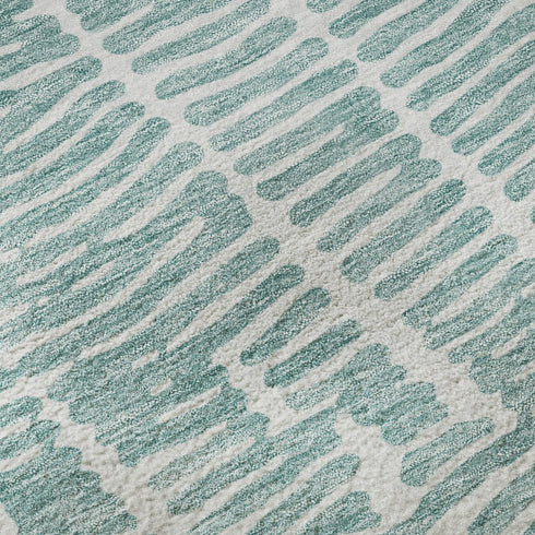 8' X 10' Teal And Ivory Vermicular Washable Area Rug With UV Protection