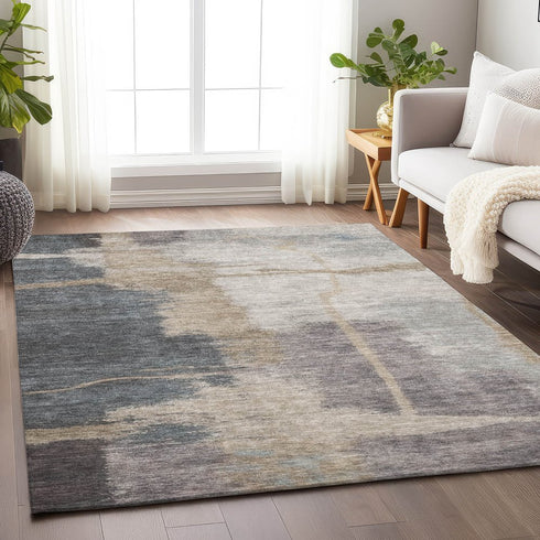 8' X 10' Gray Beige And Ivory Abstract Washable Area Rug With UV Protection