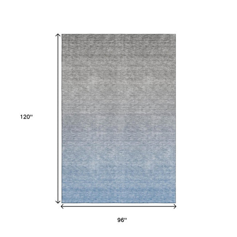 8' X 10' Blue And Gray Ombre Washable Area Rug With UV Protection