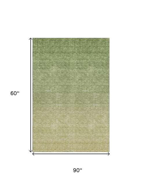 8' X 10' Green And Gray Ombre Washable Area Rug With UV Protection
