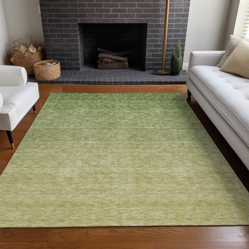8' X 10' Green And Gray Ombre Washable Area Rug With UV Protection