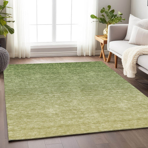 8' X 10' Green And Gray Ombre Washable Area Rug With UV Protection