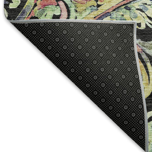 8' X 10' Black Blue And Pink Paisley Washable Area Rug With UV Protection