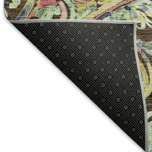 5' X 8' Chocolate Blue And Pink Paisley Washable Area Rug With UV Protection