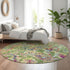 8' Fern Green Blue And Pink Paisley Washable Round Rug With UV Protection