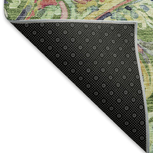 8' Fern Green Blue And Pink Paisley Washable Round Rug With UV Protection