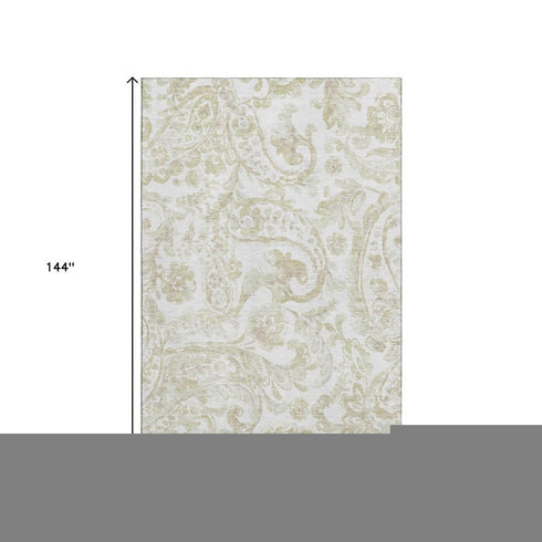 9' X 12' Beige And Ivory Paisley Washable Area Rug With UV Protection