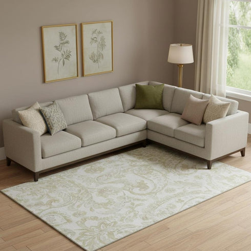 9' X 12' Beige And Ivory Paisley Washable Area Rug With UV Protection