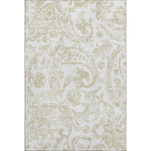 9' X 12' Beige And Ivory Paisley Washable Area Rug With UV Protection