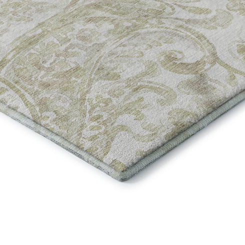 9' X 12' Beige And Ivory Paisley Washable Area Rug With UV Protection