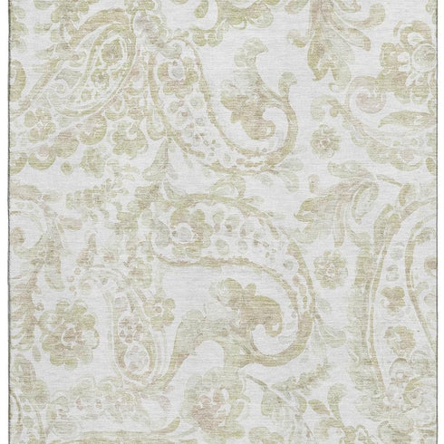 9' X 12' Beige And Ivory Paisley Washable Area Rug With UV Protection