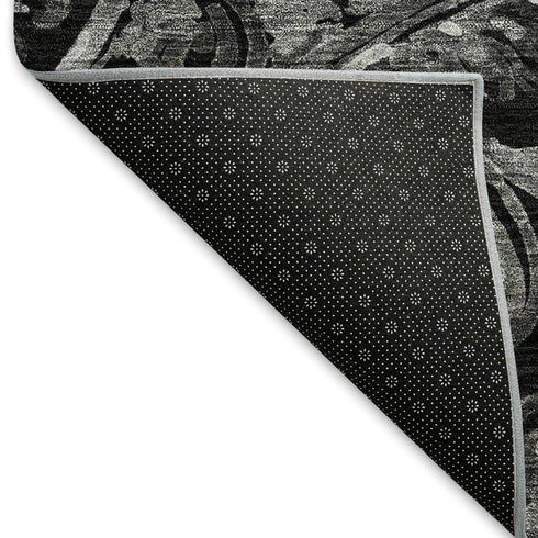 8' X 10' Black And Silver Paisley Washable Area Rug With UV Protection