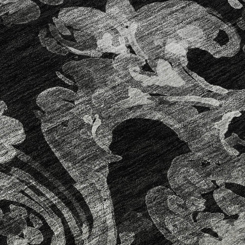 8' X 10' Black And Silver Paisley Washable Area Rug With UV Protection
