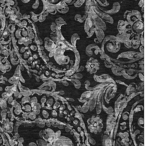 8' X 10' Black And Silver Paisley Washable Area Rug With UV Protection