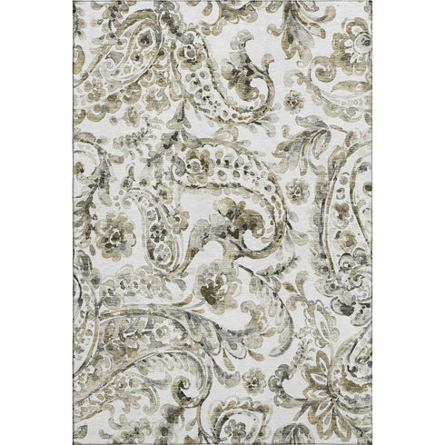 5' X 8' Brown And Ivory Paisley Washable Area Rug With UV Protection
