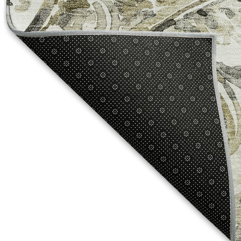 5' X 8' Brown And Ivory Paisley Washable Area Rug With UV Protection